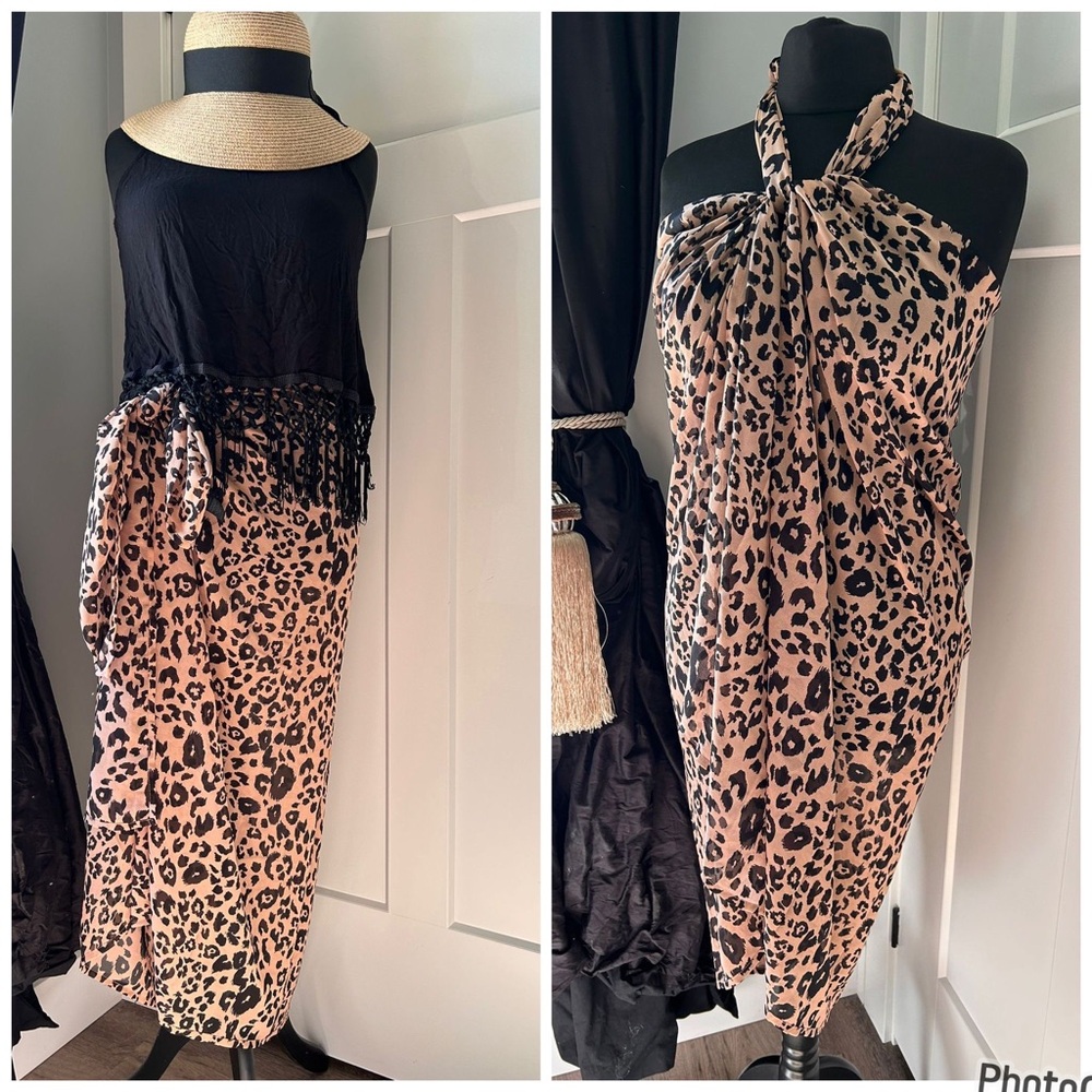 Leopard sarong and open back fringed top